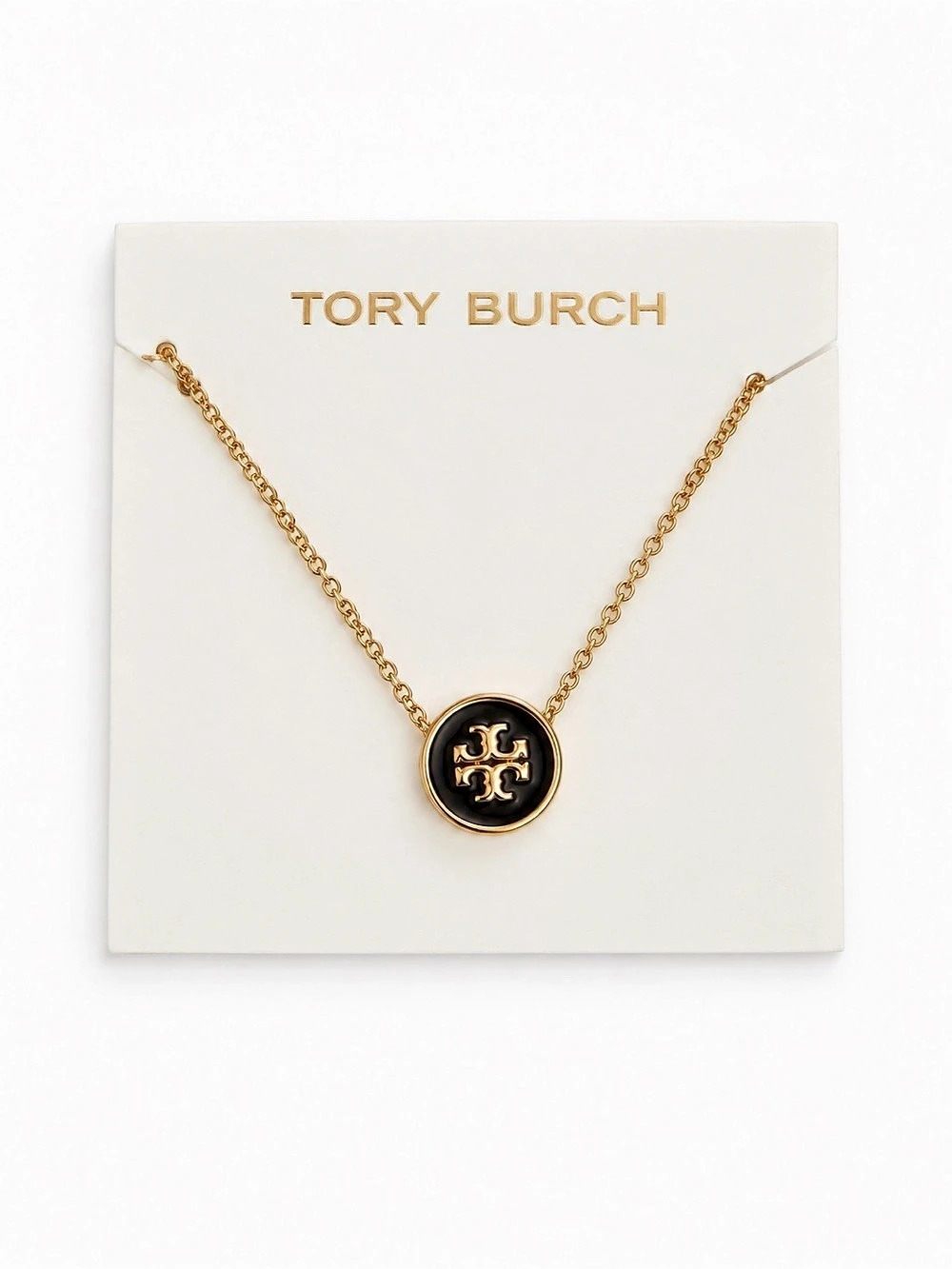 Tory Burch Logo Enamel Pendant Necklace Black - NWT